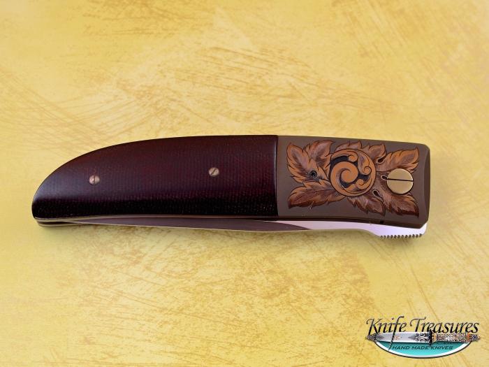 Custom Folding-Bolster, Liner Lock, ATS-34 Stainless Steel, Brown Micarta Knife made by Michael Walker