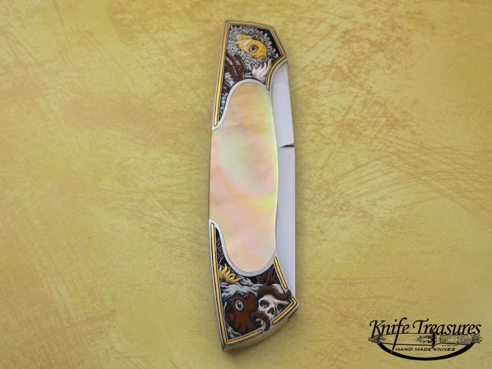 Custom Folding-Bolster, Front Lock, ATS-34 Stainless Steel, Gold Lip Pearl Knife made by Tim Herman