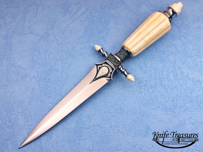 Custom Fixed Blade, N/A, ATS-34 Stainless Steel, Carved Fossilized Mammoth Knife made by Gary Blanchard