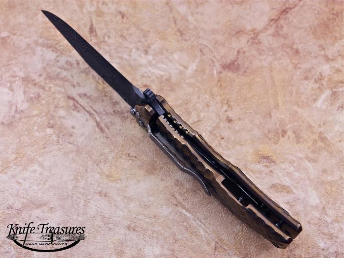 Custom Folding-Inter-Frame, Liner Lock, Chad Nichols Stainless Damascus, Lighting Strike Carbon Fiber Knife made by Darrel Ralph