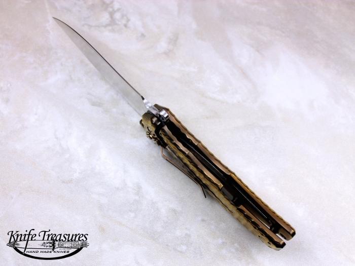Custom Folding-Inter-Frame, Liner Lock, VG10 Core San Mia Damascus, Anodized Titanium Knife made by Darrel Ralph