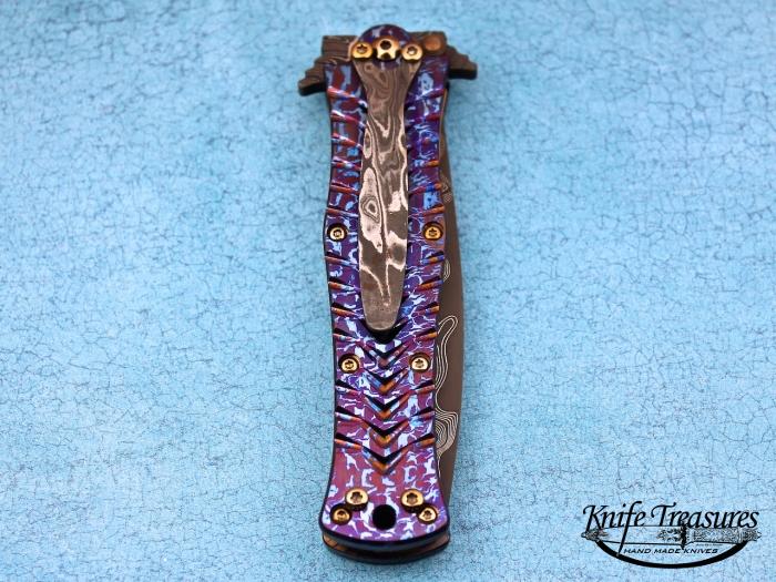 Custom Folding-Inter-Frame, Liner Lock, Chad Nichols Damascus Steel, Mokuti Knife made by Darrel Ralph