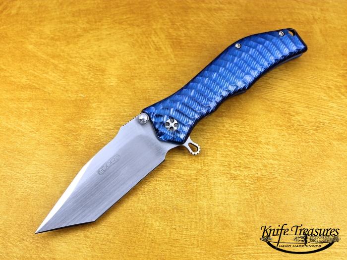 Custom Folding-Inter-Frame, Liner Lock, S110V, Blue Anodized Titanium Knife made by Darrel Ralph