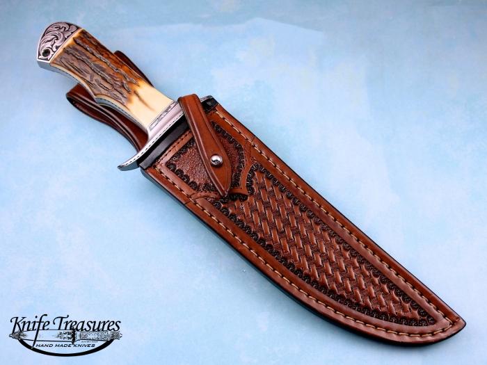 Custom Fixed Blade, N/A, W-2 with Clay Coated Heat Treat, Fossilized Mammoth Knife made by Bruce Bump
