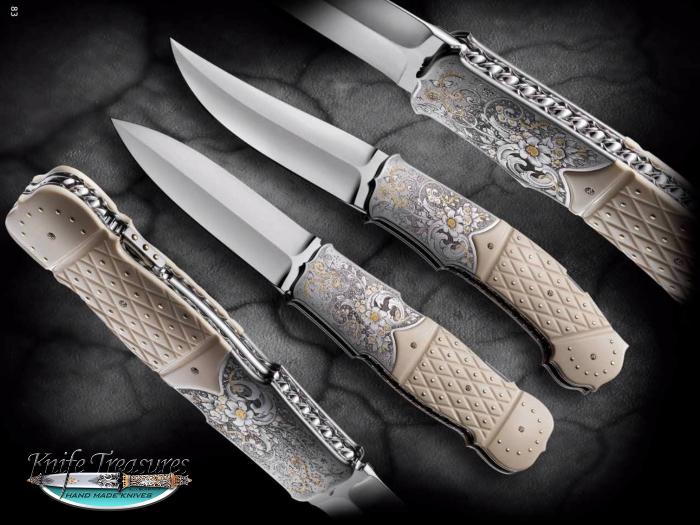 Custom Folding-Bolster, Lock Back, RWL-34 Stainless Steel , Fossilized Mammoth Knife made by Fabrizio Silvestrelli