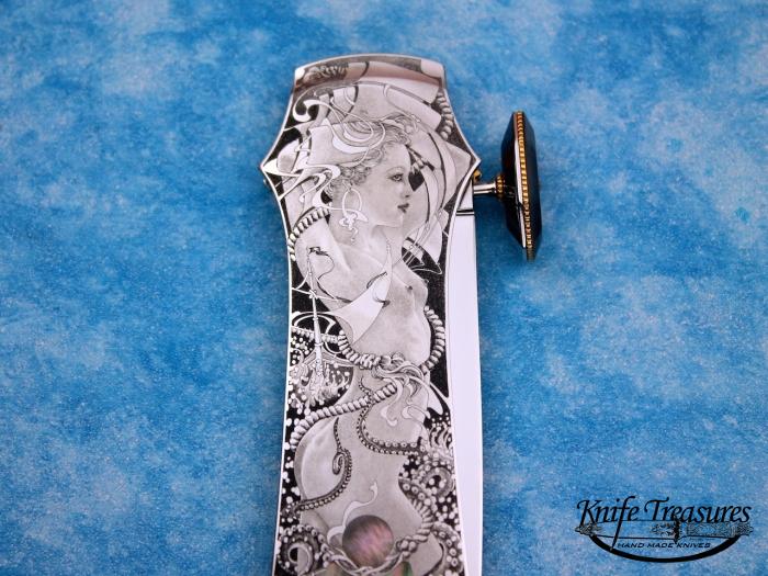 Custom Folding-Inter-Frame, Lock Back, ATS-34 Stainless Steel, Black Lip Pearl Knife made by Salvatore Puddu