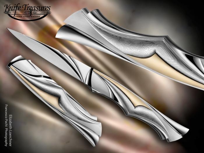 Custom Folding-Bolster, N/A, 440C Stainless Steel, Damascus Steel Knife made by Elizabeth Loerchner