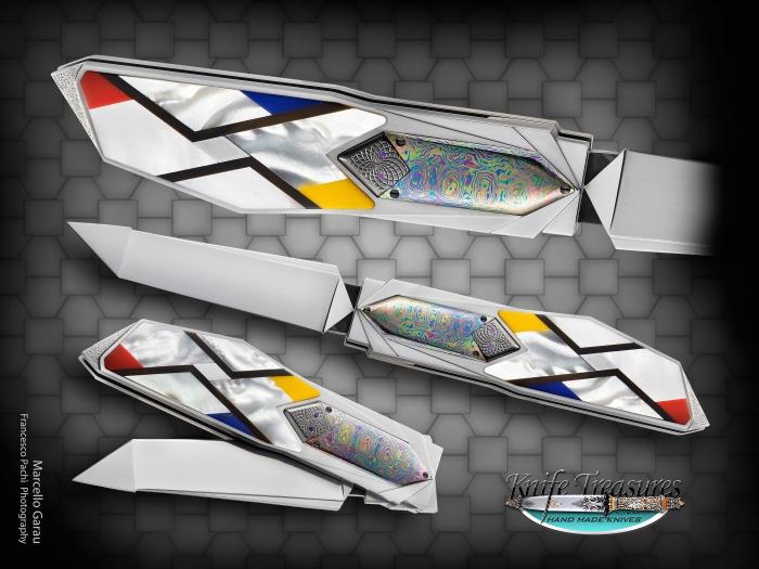 Custom Fixed Blade, N/A, RWL-34 Steel, Pearl, penshell, lapis, coral, zirc, etc Knife made by Marcello  Garau