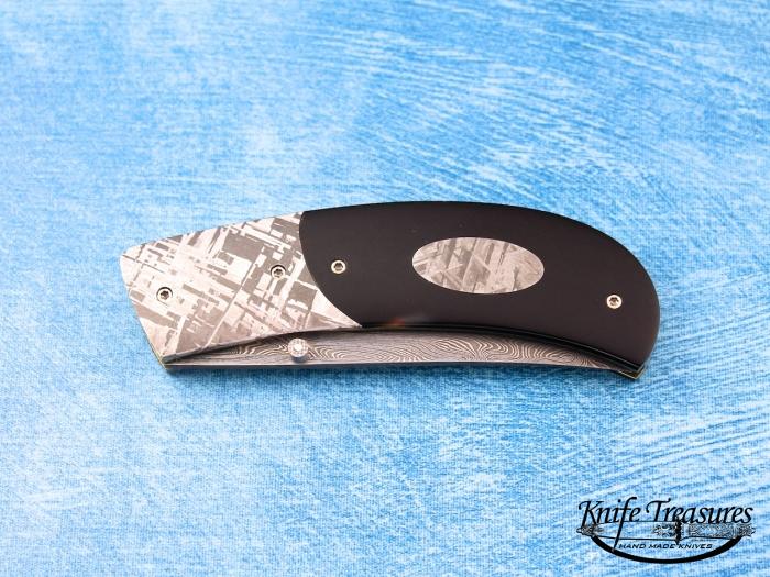 Custom Folding-Bolster, Liner Lock, Damascus Steel, Buffalo Horn Knife made by Bill Ankrom