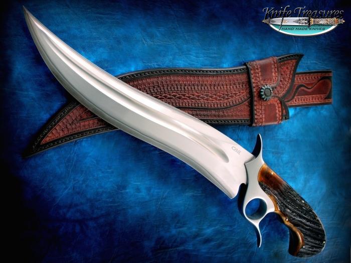 Custom Fixed Blade, N/A, San Mai 420/1095, Stag Horn Knife made by Claudio Sobral