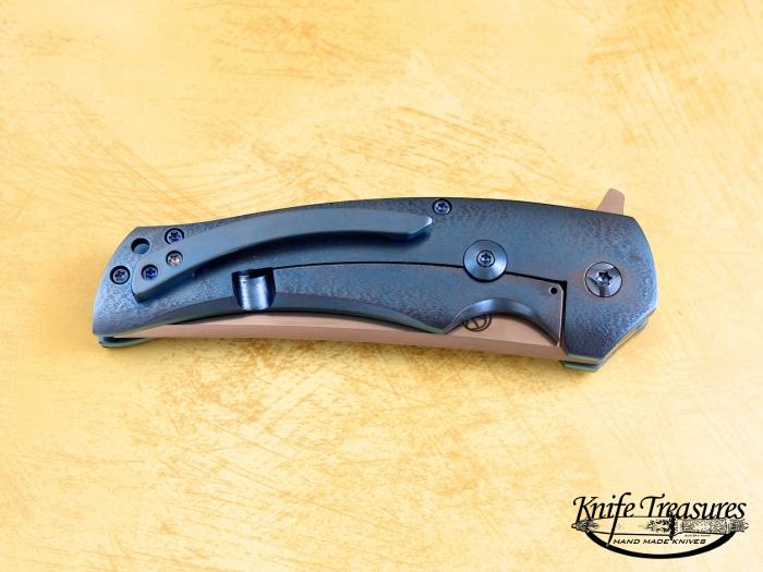 Custom Folding-Bolster, Liner Lock, CPM-154, Anodized Titanium Back Knife made by Mike Zscherny