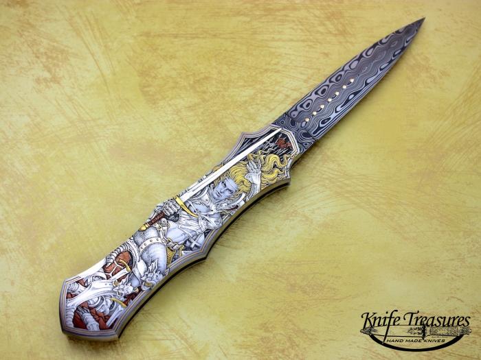 Custom Folding-Inter-Frame, Lock Back, Damasteel, 416 Stainless Steel Knife made by Rick Genovese