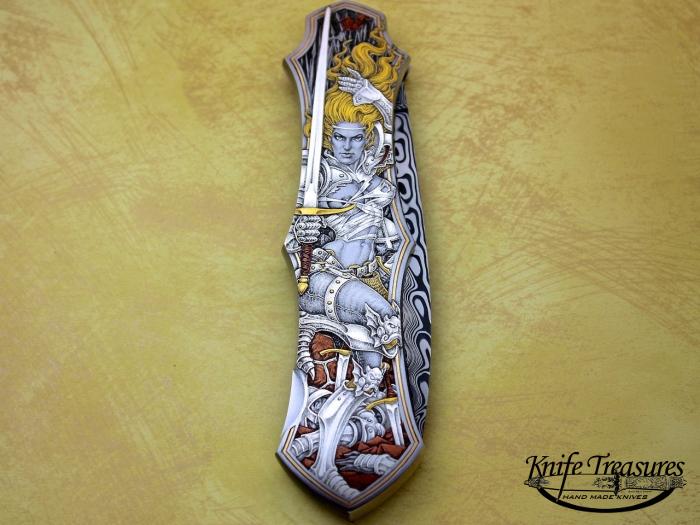 Custom Folding-Inter-Frame, Lock Back, Damasteel, 416 Stainless Steel Knife made by Rick Genovese