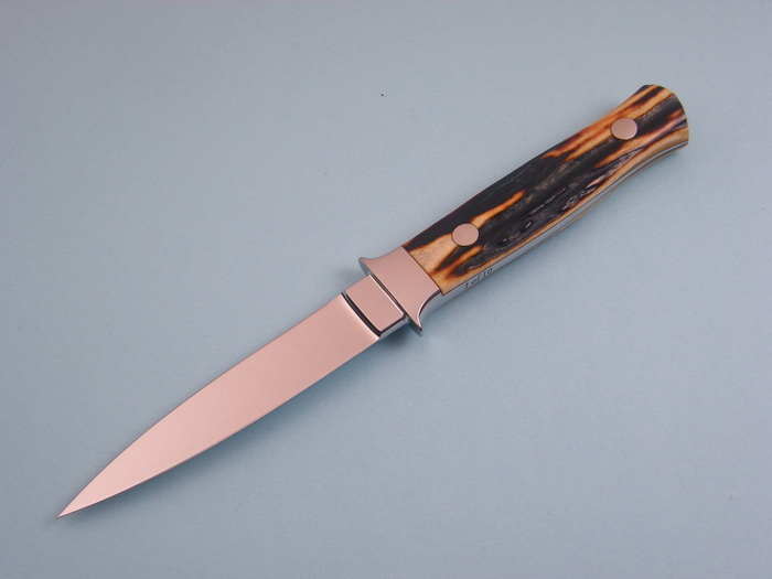 Custom Fixed Blade, N/A, ATS-34 Steel, Amber Stag Knife made by John  Young