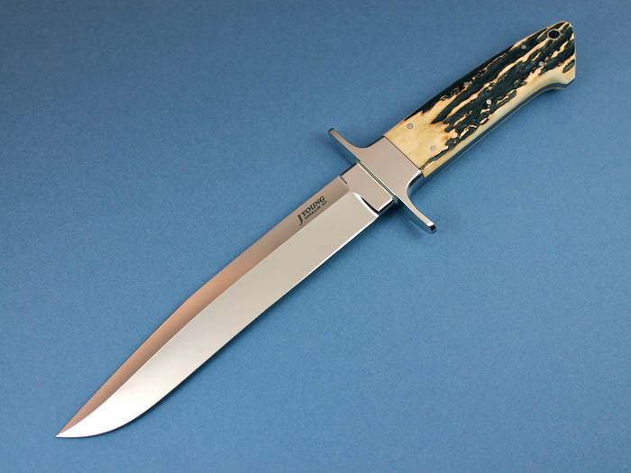Custom Fixed Blade, N/A, ATS-34 Steel, Natural Stag Knife made by John  Young