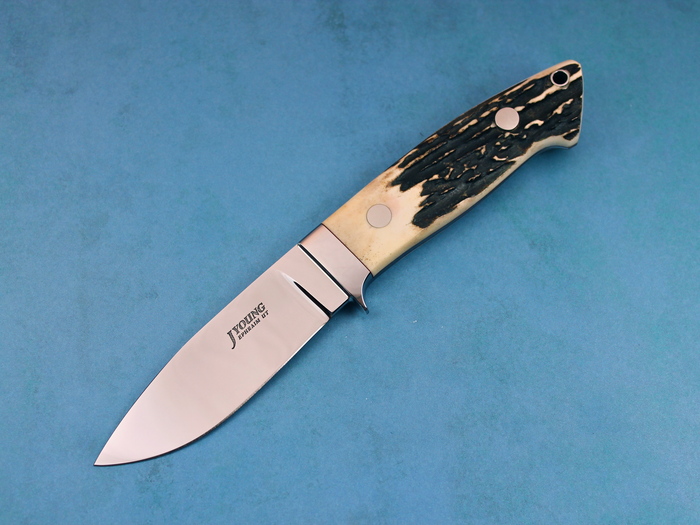 Custom Fixed Blade, N/A, ATS-34 Steel, Natural Stag Knife made by John  Young