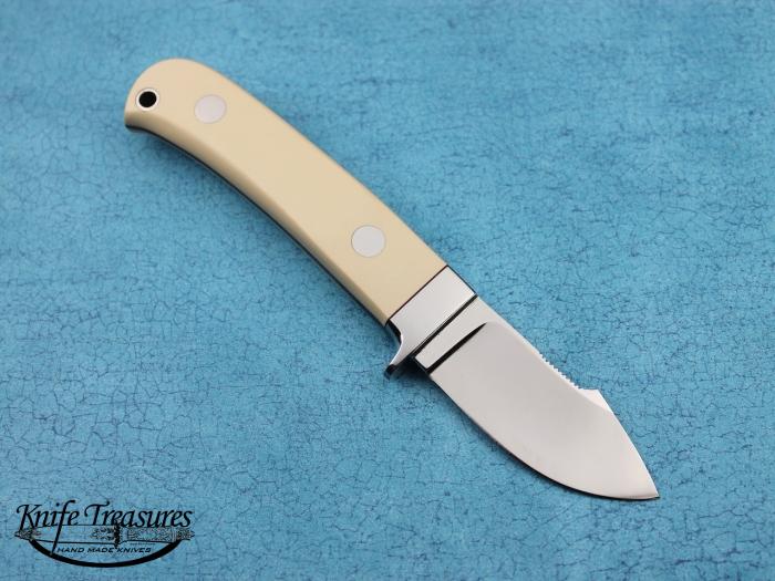 Custom Fixed Blade, N/A, ATS-34 Stainless Steel, White Micarta Knife made by John  Young