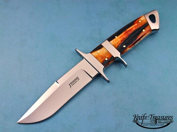 Custom Fixed Blade, N/A, ATS-34 Stainless Steel, Amber Stag Knife made by John  Young
