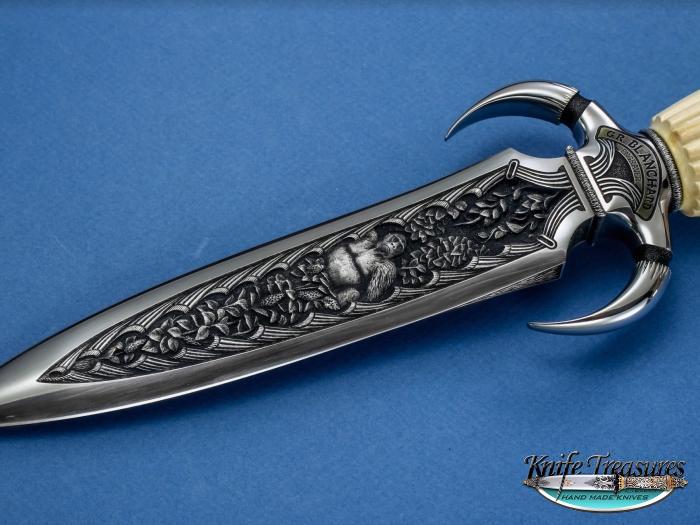 Custom Fixed Blade, N/A, ATS-34 Stainless Steel, Fossilized, Carved Mammoth Knife made by Herman Schneider