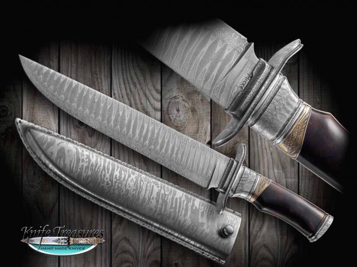 Custom Fixed Blade, N/A, Damascus Steel by Maker, Wood & Gold Knife made by Michael Andersson 