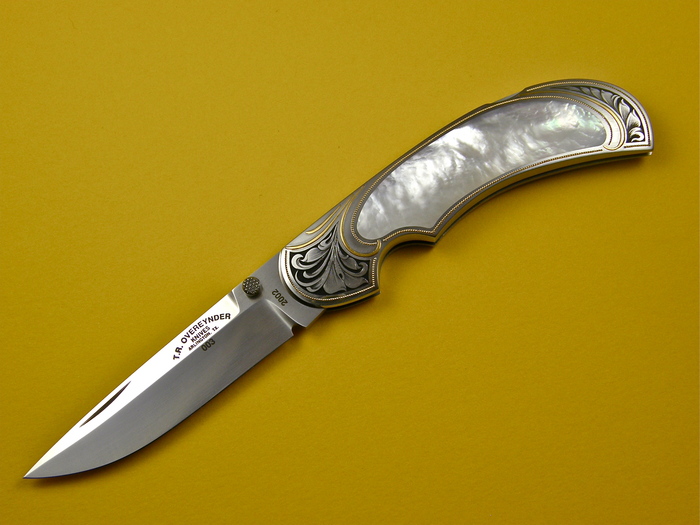 Custom Folding-Inter-Frame, Lock Back, ATS-34 Steel, Mother Of Pearl Knife made by Tom Overeynder