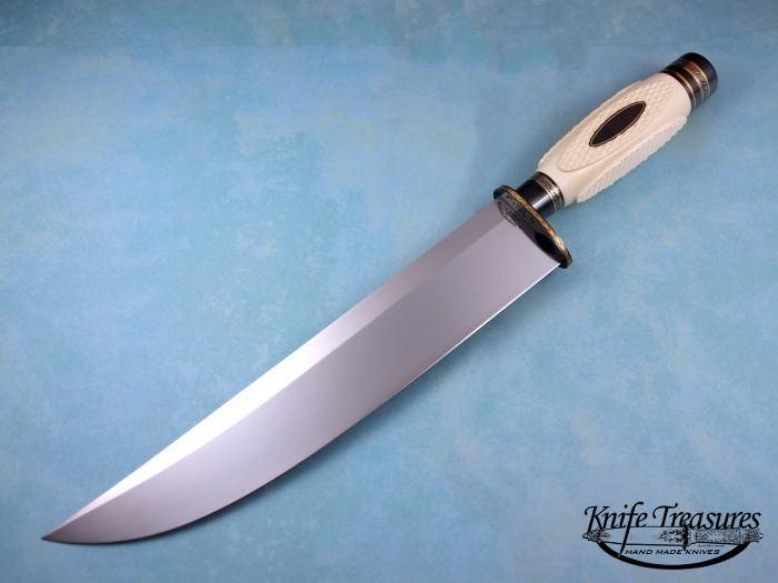 Custom Fixed Blade, N/A, RWL-34, Checkered, Carved Fossilized Mammoth Knife made by Tom Overeynder