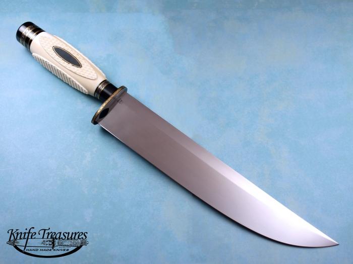 Custom Fixed Blade, N/A, RWL-34, Checkered, Carved Fossilized Mammoth Knife made by Tom Overeynder