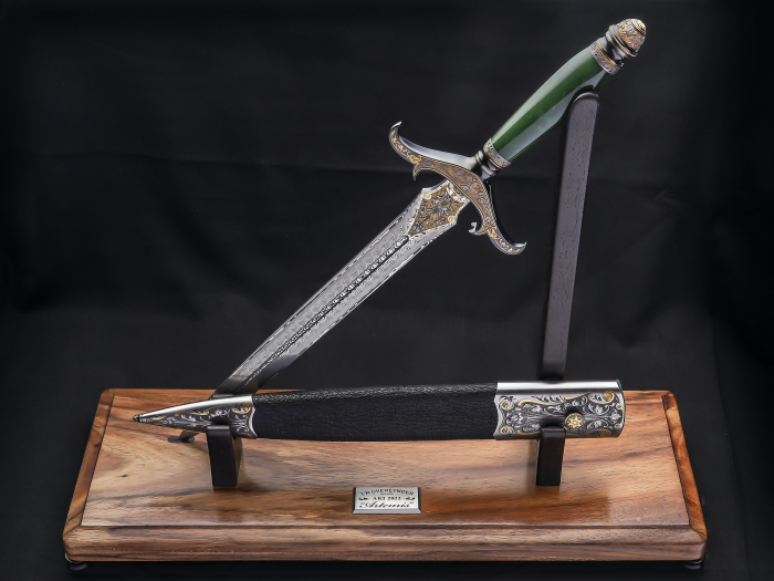 Custom Fixed Blade, N/A, Damasteel Hokkapella Pattern, Premium BC Jade Knife made by Tom Overeynder