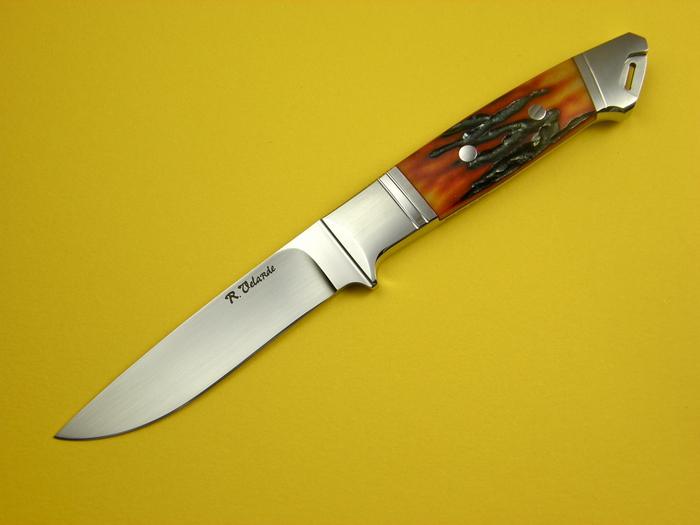 Custom Fixed Blade, N/A, CPM-154, Amber Stag Knife made by Ricardo  Velarde