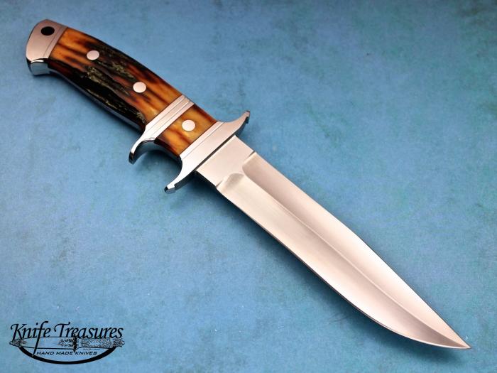 Custom Fixed Blade, N/A, BG-42 Stainless Steel, Red Amber Stag Knife made by Ricardo  Velarde