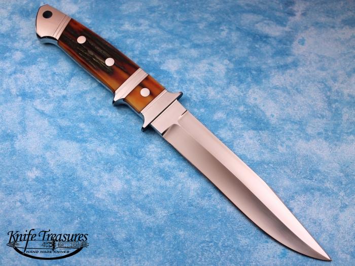 Custom Fixed Blade, N/A, BG-42 Stainless Steel, Red Amber Stag Knife made by Ricardo  Velarde