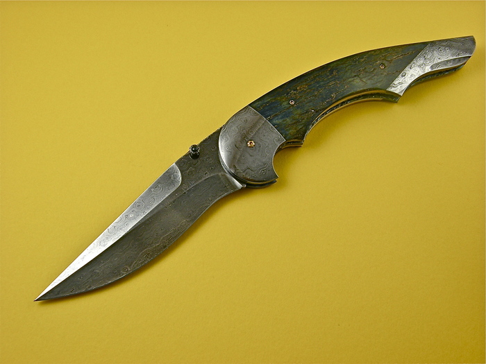 Custom Folding-Bolster, Liner Lock, Damascus Steel, Mammoth Ivory Knife made by Jason Williams
