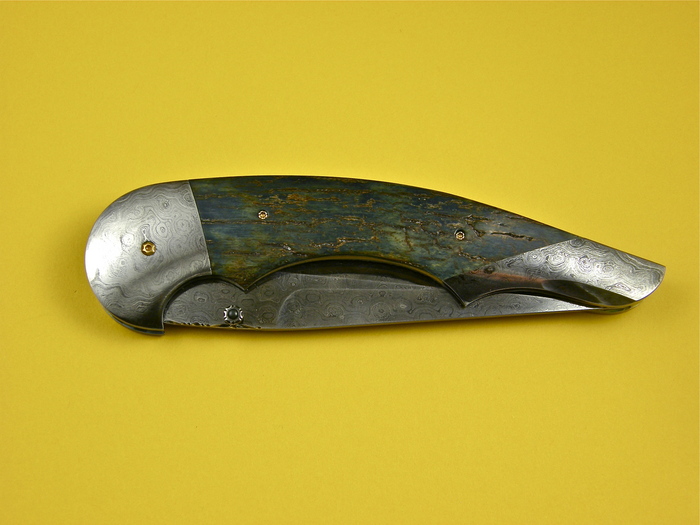 Custom Folding-Bolster, Liner Lock, Damascus Steel, Mammoth Ivory Knife made by Jason Williams