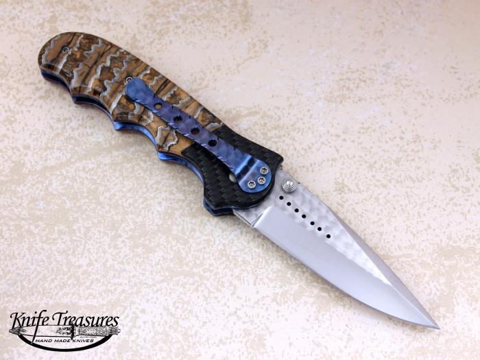 Custom Folding-Bolster, Liner Lock, ATS-34 Stainless Steel, Fossilized Mammoth Tooth Knife made by Pat & Wes Crawford