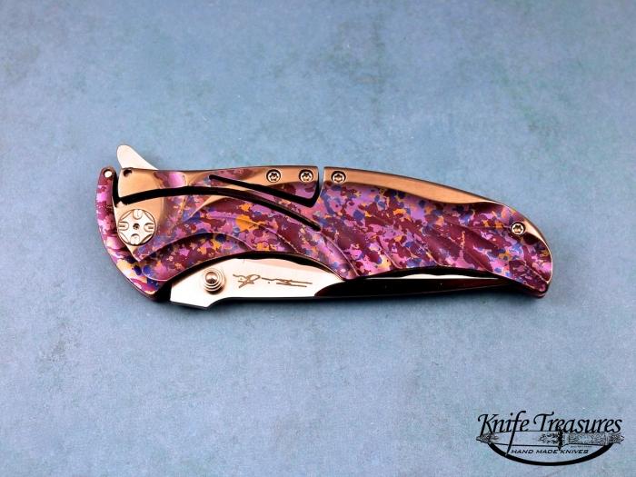 Custom Folding-Inter-Frame, Mid-Lock, RWL-34 Steel, Splash Anodized Titanium Knife made by Brian Tighe