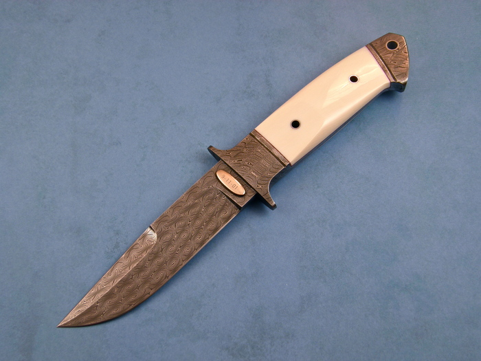 Custom Fixed Blade, N/A, Turkish Damascus Twist  made from World Trade Center, Antique Ivory Knife made by Dietmar Kressler