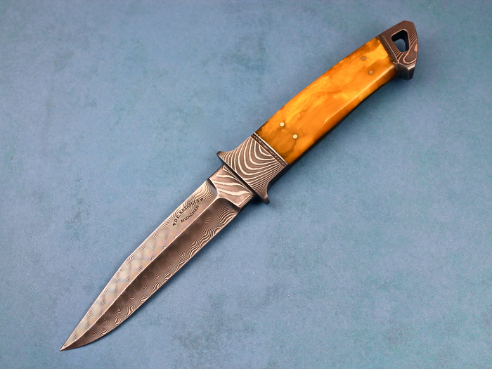 Custom Fixed Blade, N/A, Damascus Steel, Amber Knife made by Dietmar Kressler