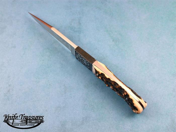 Custom Fixed Blade, N/A, RWL-34 Steel, Natural Stag Knife made by Dietmar Kressler