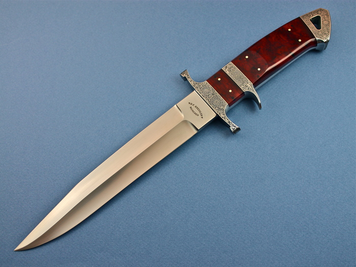 Custom Fixed Blade, N/A, RWL-34 Steel, Amber With Gold pins Knife made by Dietmar Kressler