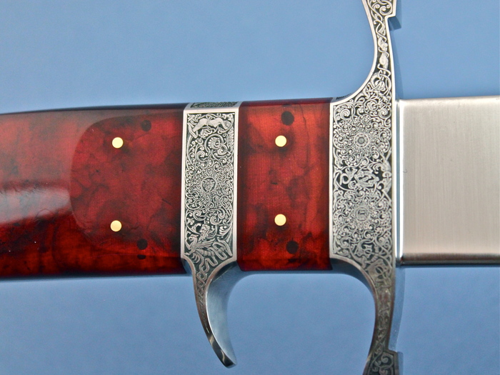 Custom Fixed Blade, N/A, RWL-34 Steel, Amber With Gold pins Knife made by Dietmar Kressler