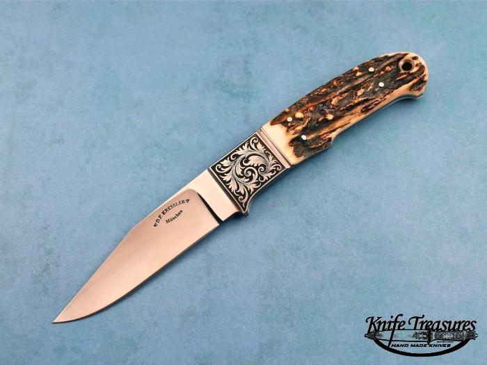 Custom Fixed Blade, N/A, RWL-34 Steel, Natural Stag Knife made by Dietmar Kressler
