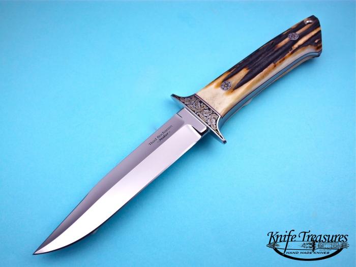 Custom Fixed Blade, N/A, ATS-34 Stainless Steel, Natural Stag Knife made by Thad Buchanan