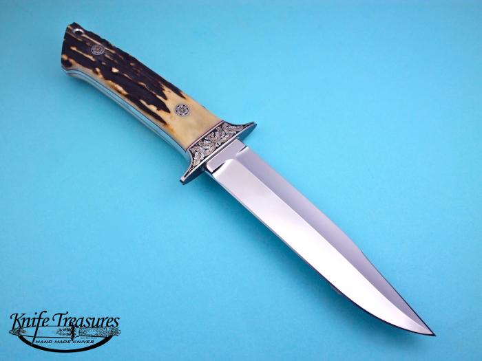 Custom Fixed Blade, N/A, ATS-34 Stainless Steel, Natural Stag Knife made by Thad Buchanan