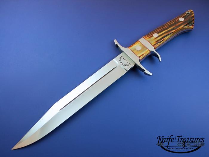 Custom Fixed Blade, N/A, CPM-154, Red Amber Stag Knife made by Steven Rapp