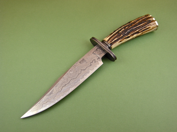 Custom Fixed Blade, N/A, Damascus Steel by Maker, Natural Stag Knife made by Keith Kilby