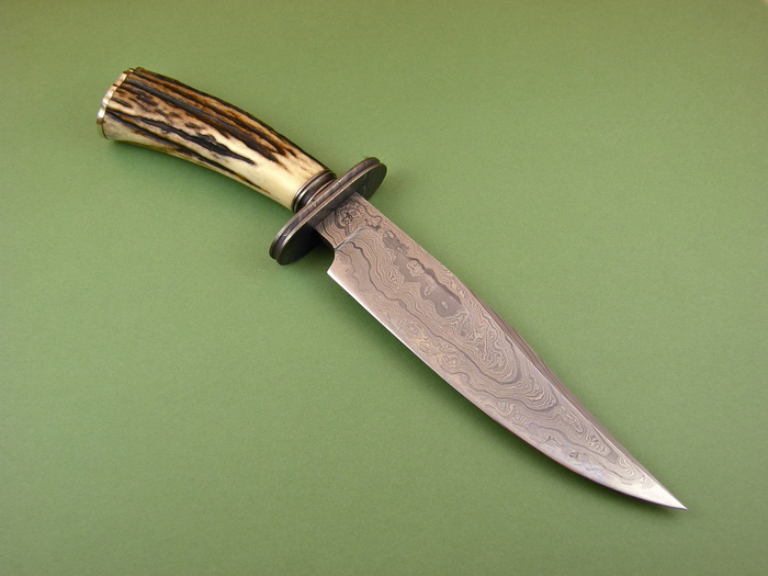 Custom Fixed Blade, N/A, Damascus Steel by Maker, Natural Stag Knife made by Keith Kilby