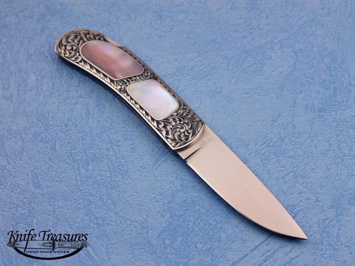 Custom Folding-Inter-Frame, Lock Back, ATS-34 Stainless Steel, Pink Mother Of Pearl Knife made by Eldon Peterson