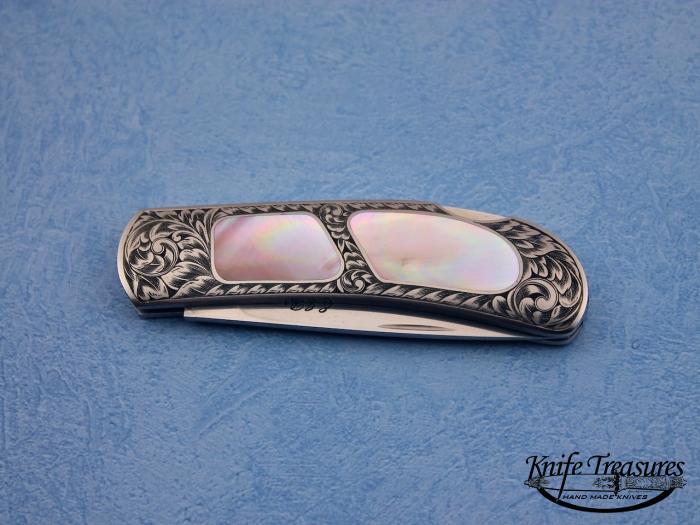 Custom Folding-Inter-Frame, Lock Back, ATS-34 Stainless Steel, Pink Mother Of Pearl Knife made by Eldon Peterson