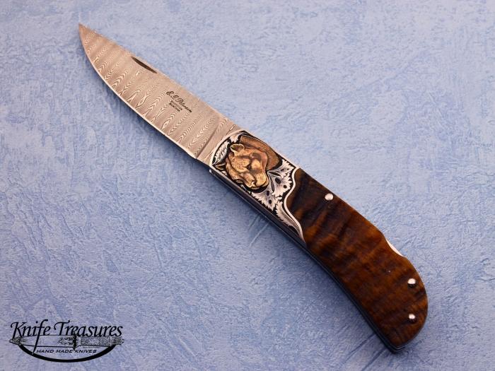 Custom Folding-Bolster, Lock Back, Damascus Steel, Sheep Horn Knife made by Eldon Peterson