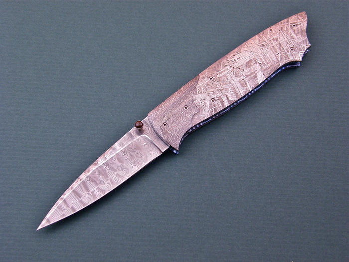 Custom Folding-Bolster, Liner Lock, Devon THomas Damascus Steel, Meteorite Knife made by Lloyd McConnell